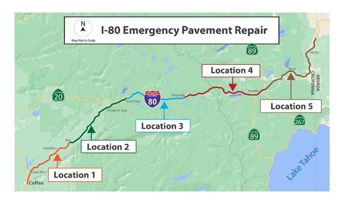 CalTrans I-80 Emergency Pavement Repair Map